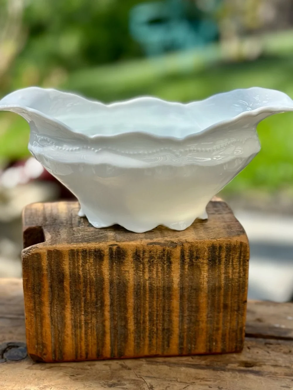 Antique Royal Austria Porcelain Gravy Boat Scalloped Footed White Cottagecore